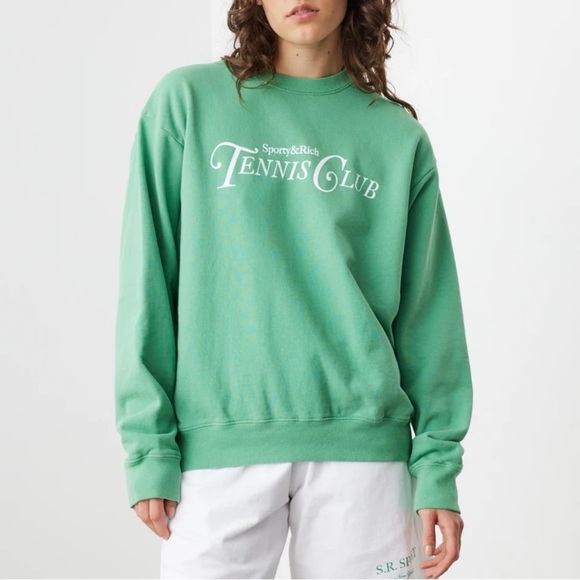 SPORTY & RICH Rizoli Cotton-jersey Relaxed Fit 'Tennis Club' Logo Kelly Green Md - Picture 2 of 8